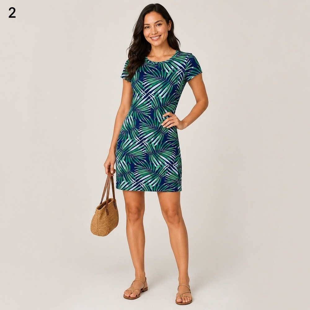 Old Navy T-Shirt Dress Womens XS Green Blue Tropical Leaf Print Cotton